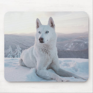 Mousepad Cachorro Rouco branco entalando na neve