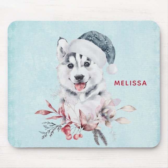 Mousepad Cachorro Rouco de Natal num Chapéu Santa (Frente)