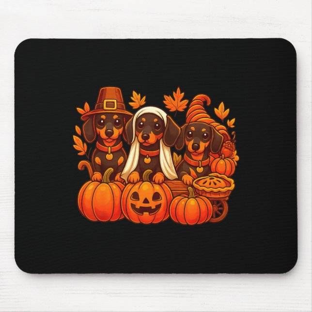 Mousepad Cachorro Salsicha Dachshund Grato Dia de Ação de G (Frente)