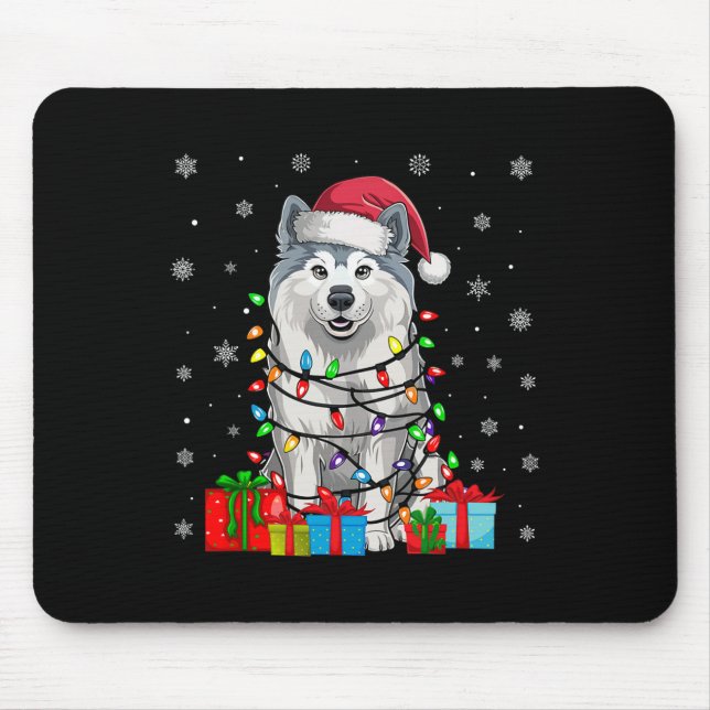Mousepad Cachorro Samoado Ugly Xmas Luz Santa Hat Cachorro  (Frente)