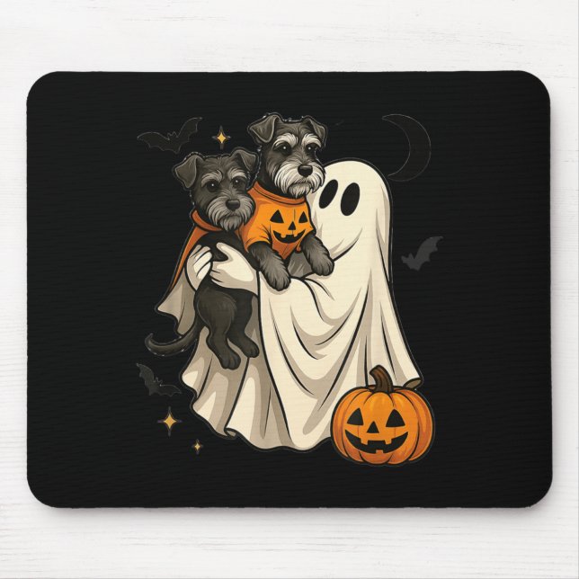 Mousepad Cachorro Schnauzer Miniatura Fantasma Halloween (Frente)