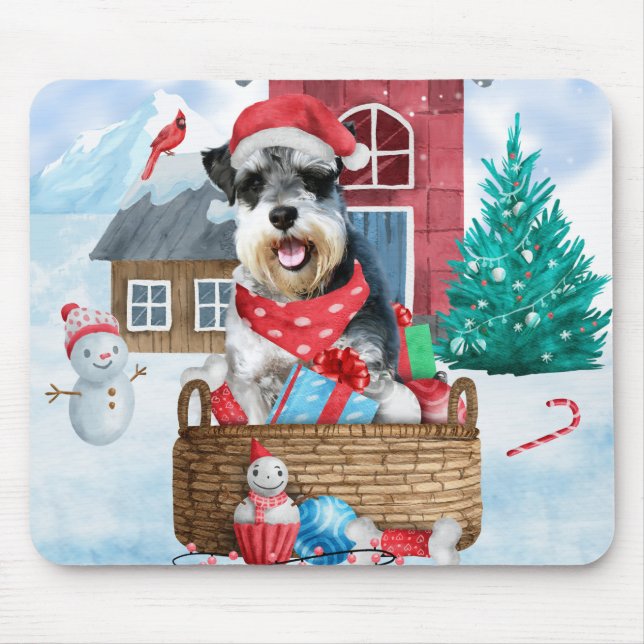 Mousepad Cachorro Schnauzer Na Casa Dos Cachorros De Natal  (Frente)