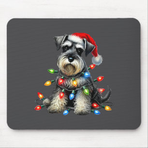Mousepad Cachorro Schnauzer Natal Chapéu do Papai Noel Luz