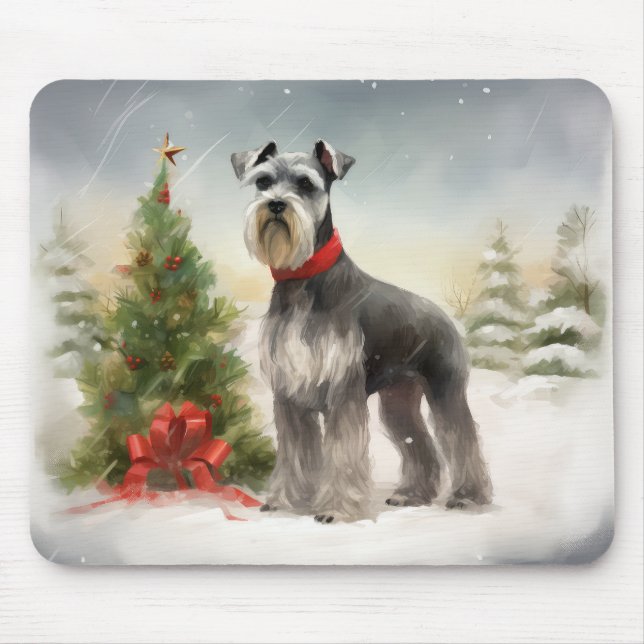 Mousepad Cachorro Schnauzer no Natal da Neve (Frente)
