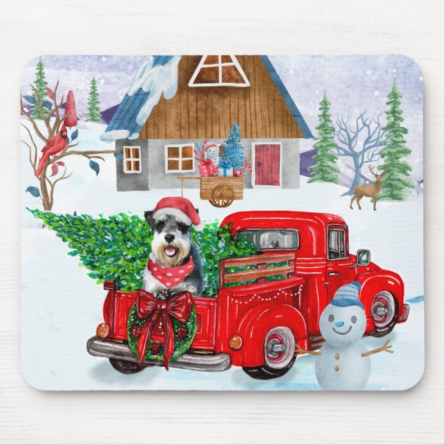 Mousepad Cachorro Schnauzer No Parto De Natal Neve De Camin (Frente)