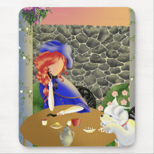 Mousepad Cachorro & Senhora no Café ao Pôr do Sol