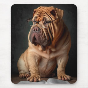 Mousepad Cachorro Shar Pei Inteligente com Design de Livro