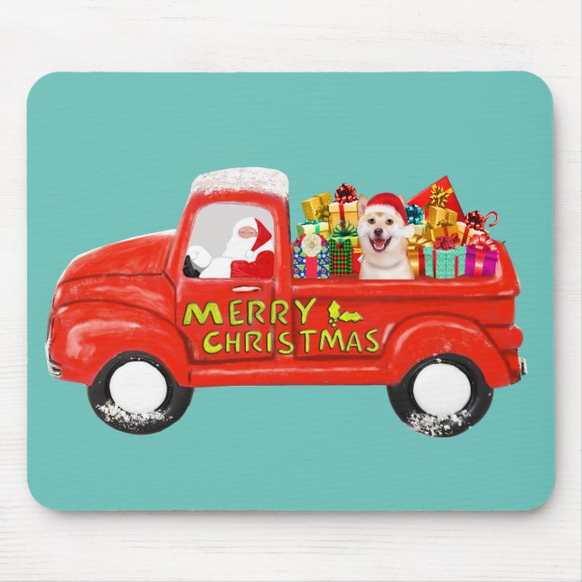 Mousepad Cachorro Shiba Inu no Caminhão de Parto de Natal (Frente)