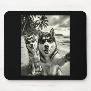 Mousepad Cachorro siberiano husky engraçado selfie praia