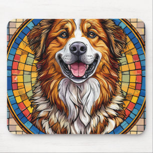 Mousepad Cachorro sorrindo em fundo de mosaico