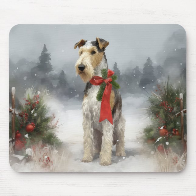 Mousepad Cachorro Terrier Wirefox no Natal da Neve (Frente)