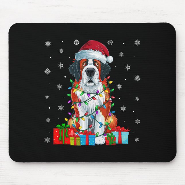 Mousepad Cachorro Ugly Xmas Luzes Santa Santo Bernard Cacho (Frente)