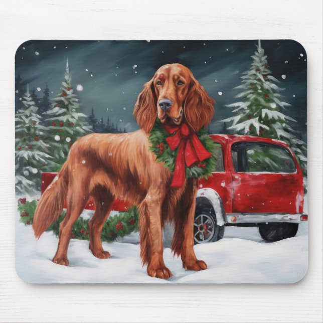 Mousepad Cachorro Vermelho Irlandês no Natal da Neve (Frente)