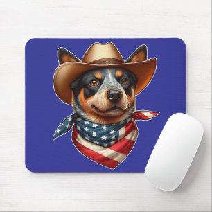 Mousepad Cachorro Vestindo um Chapéu e Bandana da Bandeira