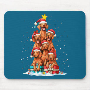 Mousepad Cachorro Vizsla Fofo Chapéu de Natal da Árvore de