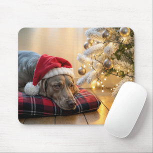 Mousepad Cachorro Weimaraner de Natal ao Pé de uma Árvore