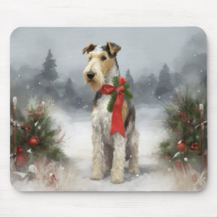 Mousepad Cachorro Wirefox Terrier na Neve Natal