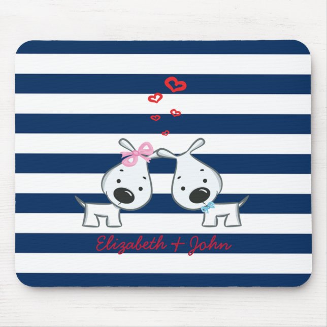 Mousepad Cachorros Adoráveis Apaixonados em Striped-Persona (Frente)