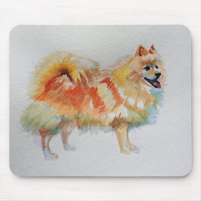 Mousepad Cachorros de Aquarela Alemães Spitz Pomeranianos (Frente)