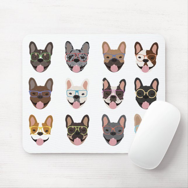 Mousepad Cachorros Franceses Bonitos Vestindo Óculos (Com mouse)