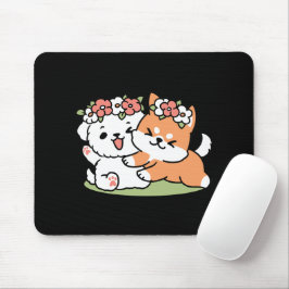 Mousepad Cachorros Reproduzíveis com Corvos Flores - Tema d