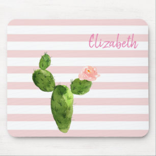Mousepad Cacto Adorável em Aquarela, Listras - Personalizad