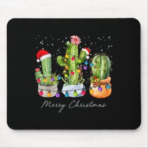 Mousepad Cacto Árvores de Natal Luzes Chapéu do Papai Noel 