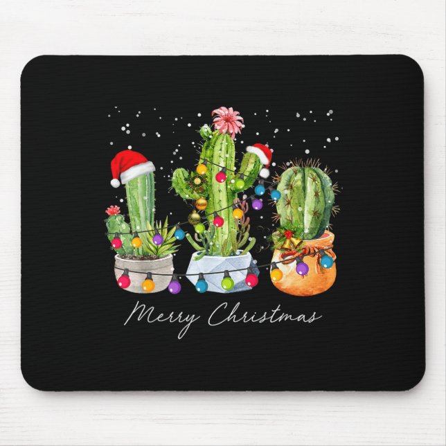 Mousepad Cacto Árvores de Natal Luzes Chapéu do Papai Noel  (Frente)