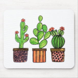 Mousepad Cacto bonito da aguarela em uns potes