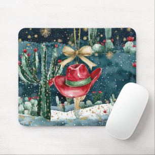 Mousepad Cacto de Chapéu de Cowboy Vermelho Ocidental