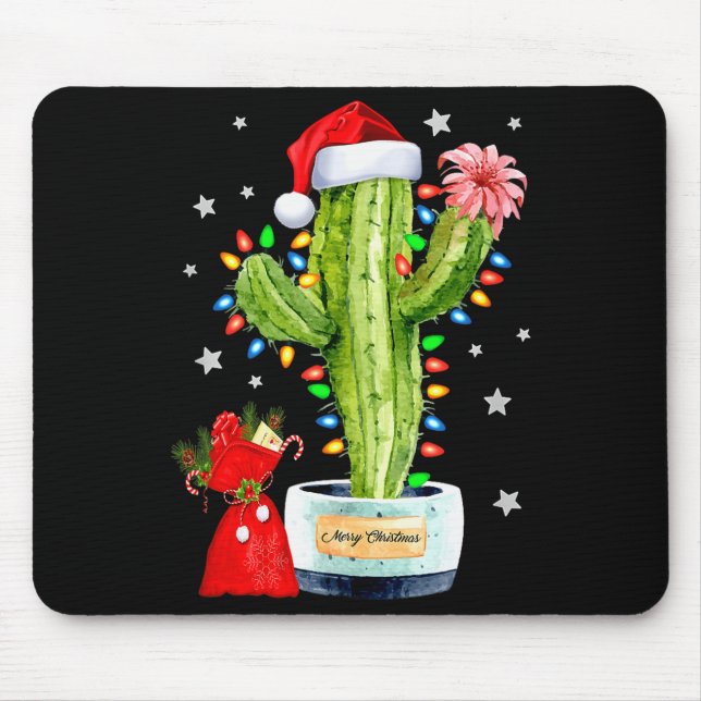 Mousepad Cactus Christmas Sweater Lights Santa Xmas Plant L (Frente)
