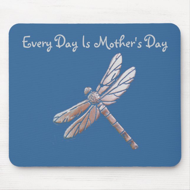 Mousepad Cada dia é dia das mães, libélula de prata, azul (Frente)