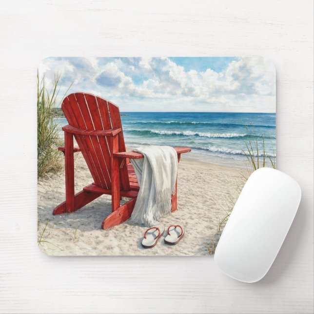 Mousepad Cadeira de Praia Vermelha Adirondack com Chinelos (Com mouse)