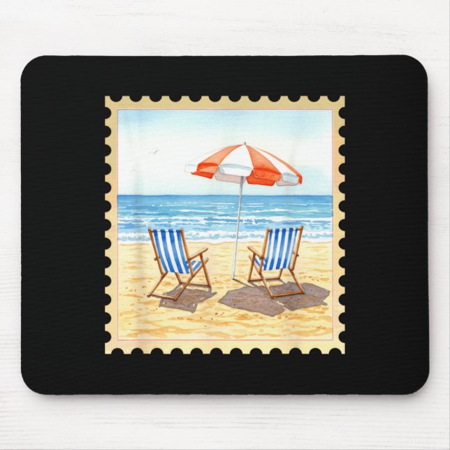 Mousepad Cadeiras de Praia de Verão Sob Guarda-Chuva (Frente)