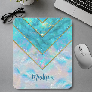 Mousepad Caderno de desenho azul chic holográfico feminino