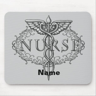Mousepad Caduceu de enfermeira oval prateado