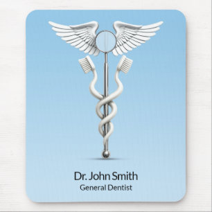 Mousepad Caduceus White Dental Mirror Toothbrush Médico