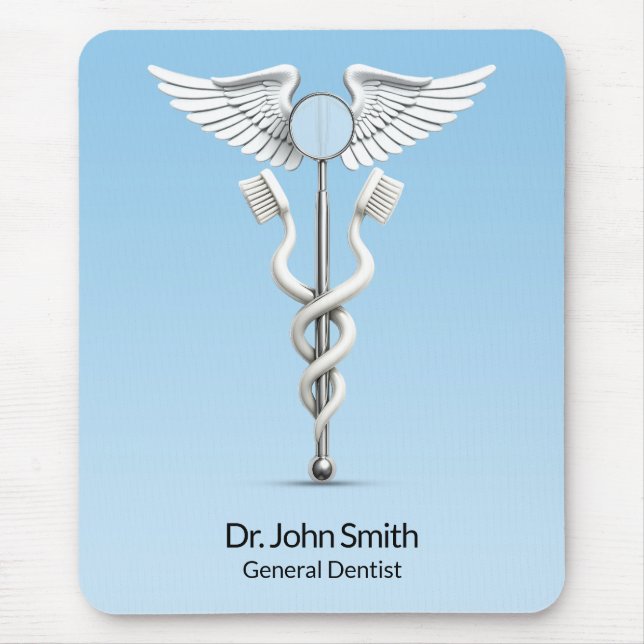 Mousepad Caduceus White Dental Mirror Toothbrush Médico (Frente)