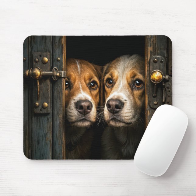 Mousepad Cães a espreitar pela porta (Com mouse)