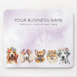 Mousepad Cães adoráveis com coroa floral, púrpura de aquare