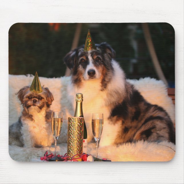 Mousepad Cães Celebrando Ano Novo (Frente)