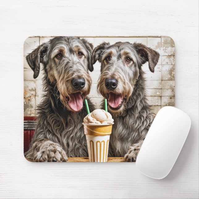 Mousepad Cães de Wolfhound Irlandeses com Soda Sorvete (Com mouse)