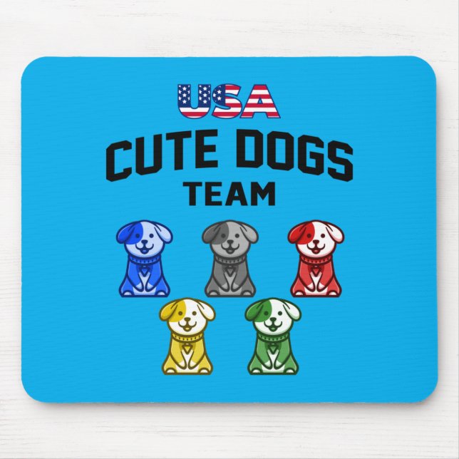 Mousepad Cães Engraçados Fofos EUA Equipe de Filhotes (Frente)