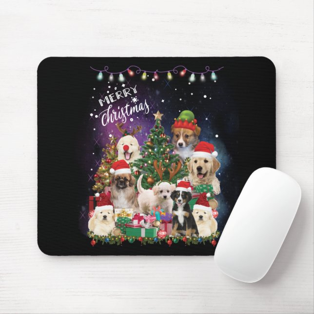 Mousepad Cães Feliz Natal Luz (Com mouse)