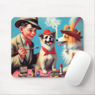 Mousepad Cães Felizes De Pintura De Óleo Retro