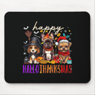 Mousepad Cães Felizes Hallothanksmas Halloween Dia de Ação