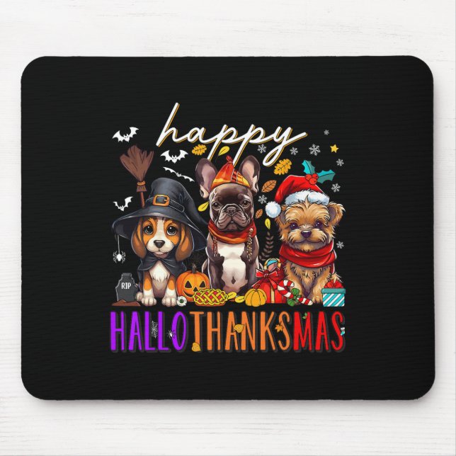 Mousepad Cães Felizes Hallothanksmas Halloween Dia de Ação  (Frente)
