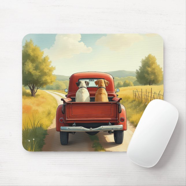 Mousepad Cães num Caminhão Retro Vermelho (Com mouse)