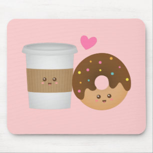 Mousepad Café bonito e rosquinha no amor, par perfeito
