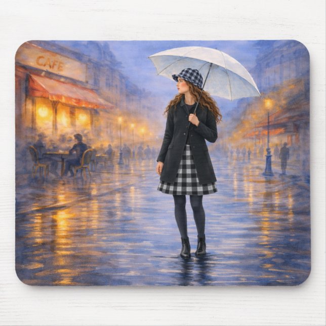 Mousepad Café Chuvoso de Paris Guarda-Chuva Suporte de Mous (Frente)